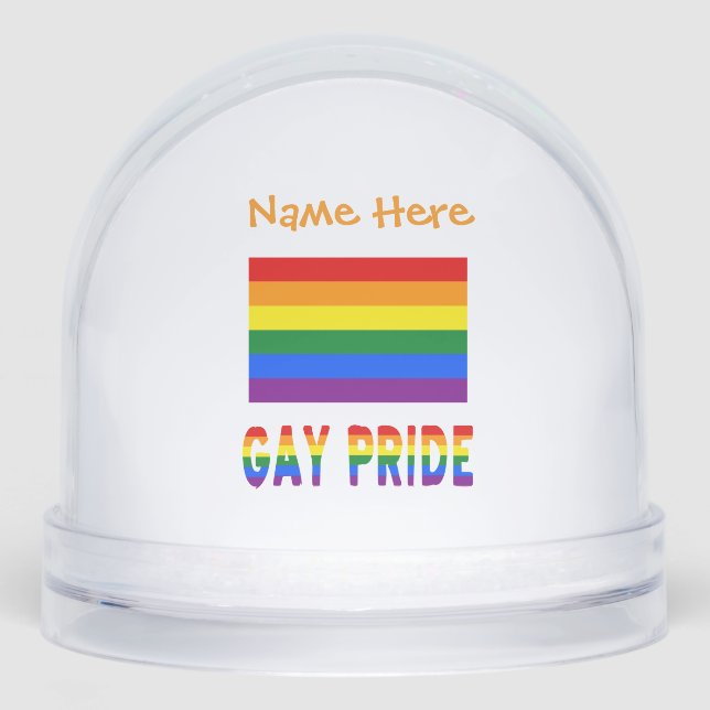 Gay Pride Rainbow Flag Orange Personalised  Snowglobe (Front)