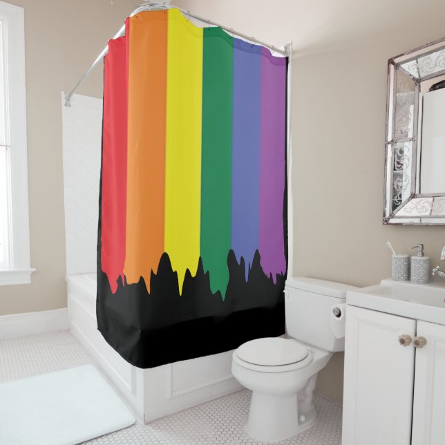 Gay Pride Rainbow Flag Paint Shower Curtain (In Situ)