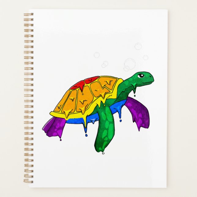 Gay Pride Rainbow Flag Sea Turtle Subtle LGBTQ Planner (Front)