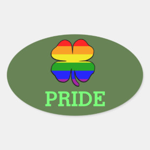 Gay Pride Rainbow flag Shamrock Oval Sticker