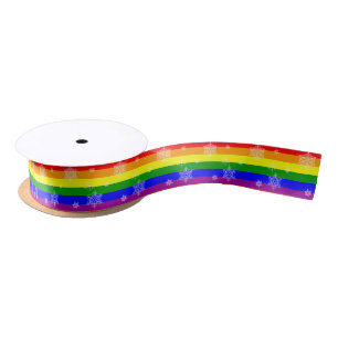 Gay Pride Rainbow Flag snowflakes pattern Satin Ribbon