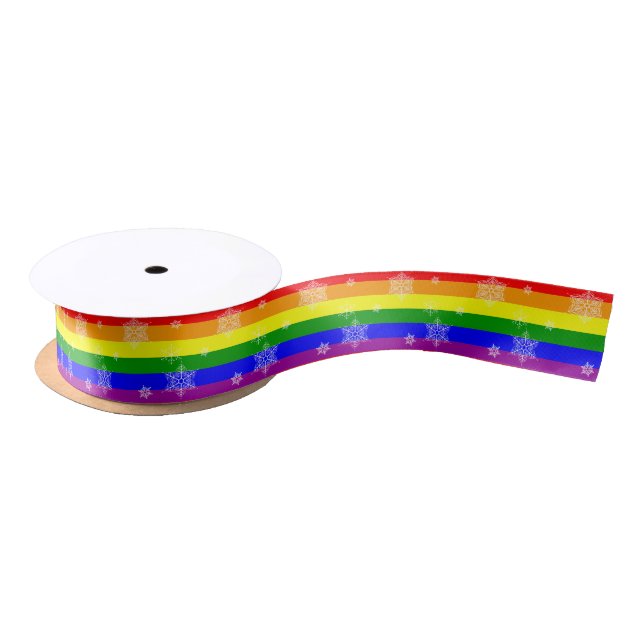 Gay Pride Rainbow Flag snowflakes pattern Satin Ribbon (Spool)