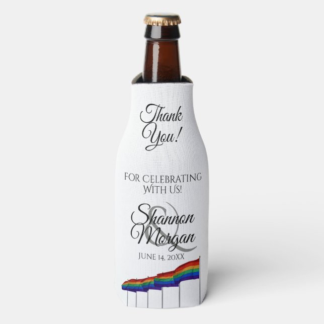 Gay Pride Rainbow Flag Wedding Foam Bottle Cooler (Bottle Front)