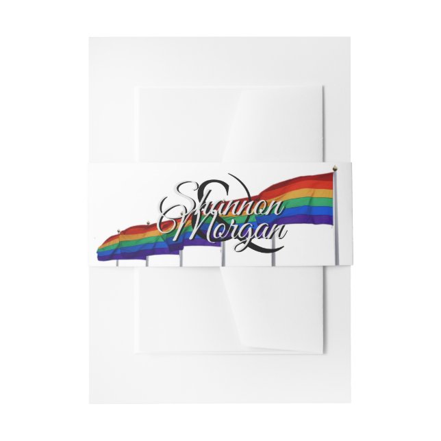 Gay Pride Rainbow Flags Wedding Belly Band Invitation Belly Band (Front Example)