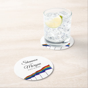 Gay Pride Rainbow Flags Wedding Coasters