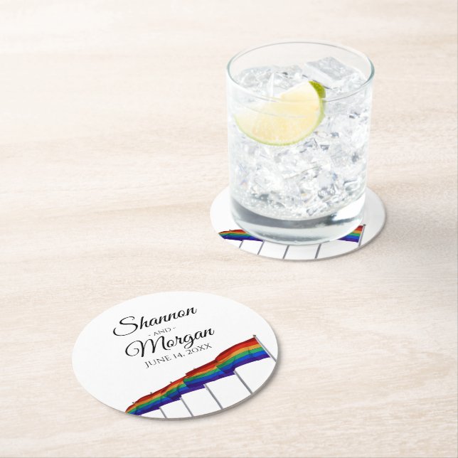 Gay Pride Rainbow Flags Wedding Coasters (Insitu)