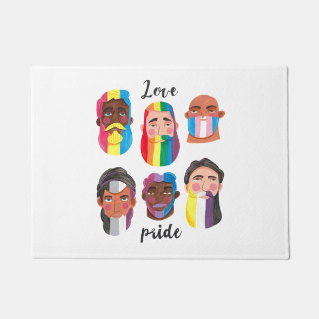 Gay pride rainbow gender flags beard men doormat (Front)