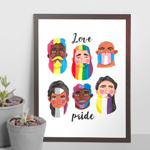 Gay pride rainbow gender flags beard men gift poster