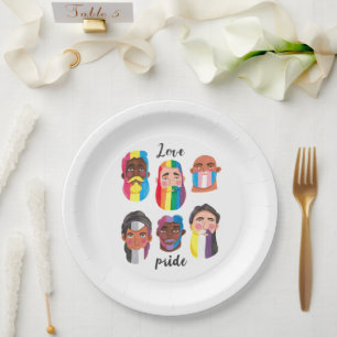 Gay pride rainbow gender flags beard men paper plate