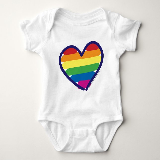 Gay Pride Rainbow Heart Baby Bodysuit (Front)
