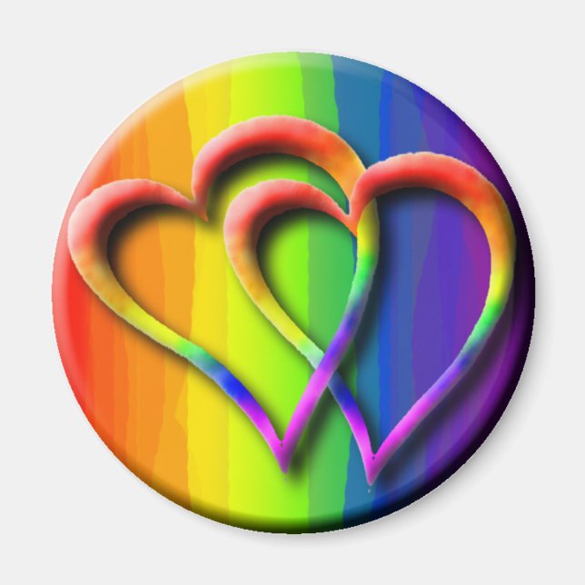 Gay Pride Rainbow Hearts Intertwined LGBT Magnet (Front)