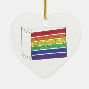 Gay Pride Rainbow Layer Wedding Cake Slice Ceramic Ornament