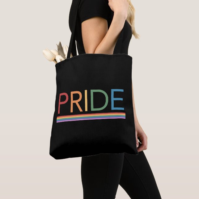 Gay PRIDE Rainbow LGBT Black Tote Bag (Close Up)