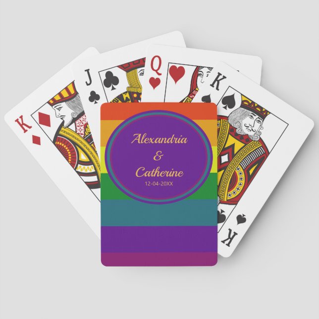 Gay Pride Rainbow LGBTQ Flag Love Is Love Playing Cards (Back)