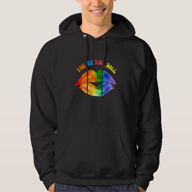 Gay Pride Rainbow Lips Hoodie (Front)