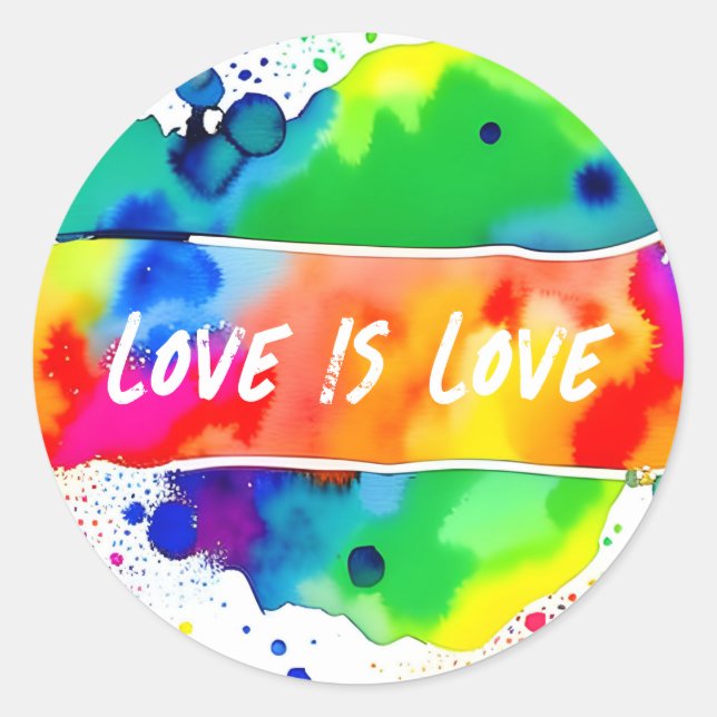 Gay Pride Rainbow Love Is Love Classic Round Sticker (Front)