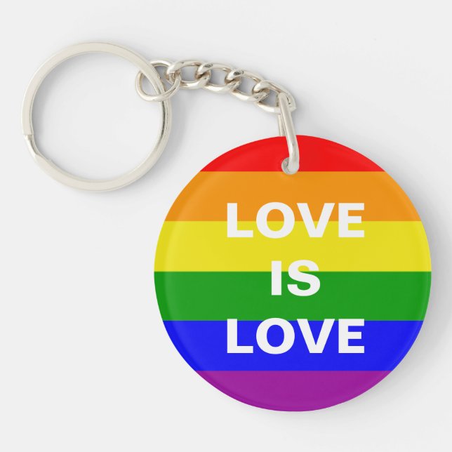 Gay Pride Rainbow Love Is Love Key Ring (Front)