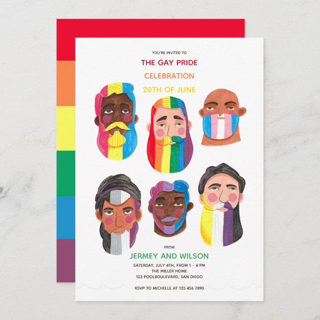 Gay pride rainbow party invitation (Front/Back)