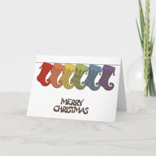 Gay Pride Rainbow Retro Christmas Stockings Holiday Card