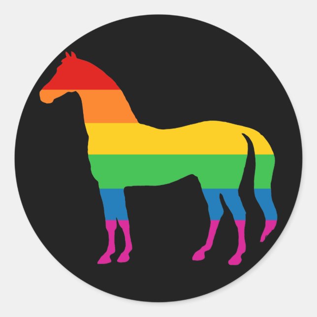 Gay Pride Rainbow Stripe Horse Classic Round Sticker (Front)