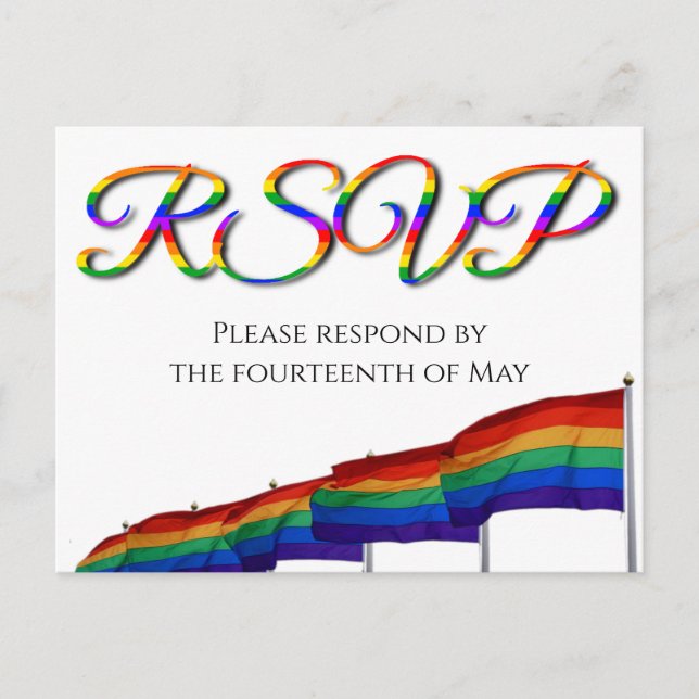 Gay Pride Rainbow Wedding RSVP Postcard (Front)
