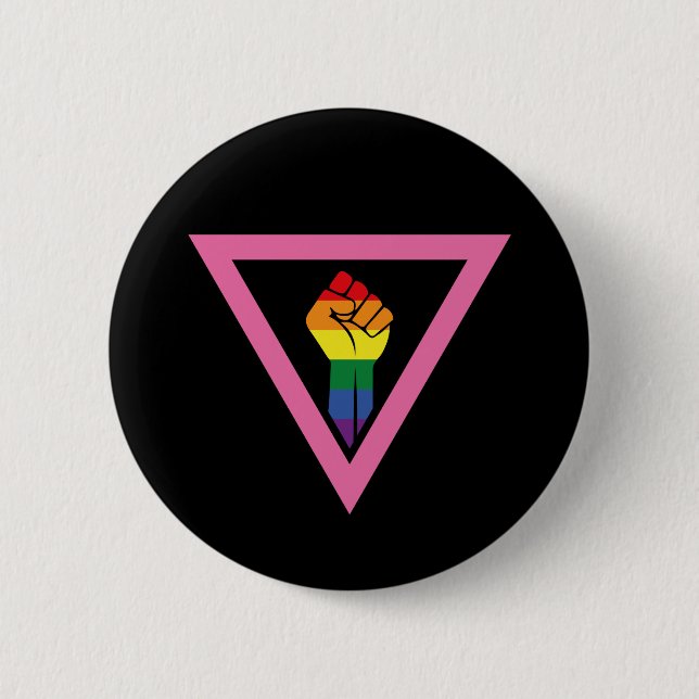 Gay Pride - Raised fist in Pink Triangle 6 Cm Round Badge (Front)
