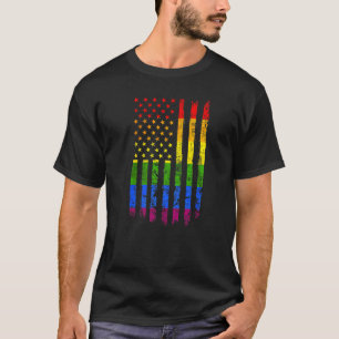 Gay Pride Retro American USA Flag Rainbow LGBT Pri T-Shirt