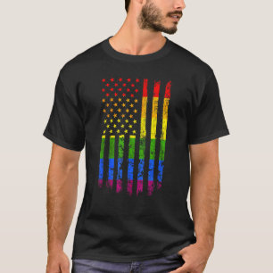 Gay Pride Retro American USA Flag Rainbow LGBT Pri T-Shirt
