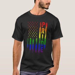Gay Pride Retro American USA Flag Rainbow LGBT Pri T-Shirt