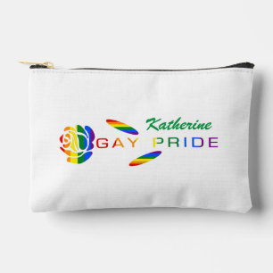 Gay Pride Rose Rainbow Flag Personalised Name Accessory Pouch