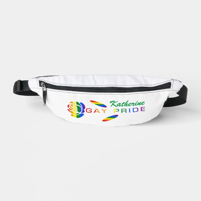 Gay Pride Rose Rainbow Flag Personalised Name Bum Bags (Front)