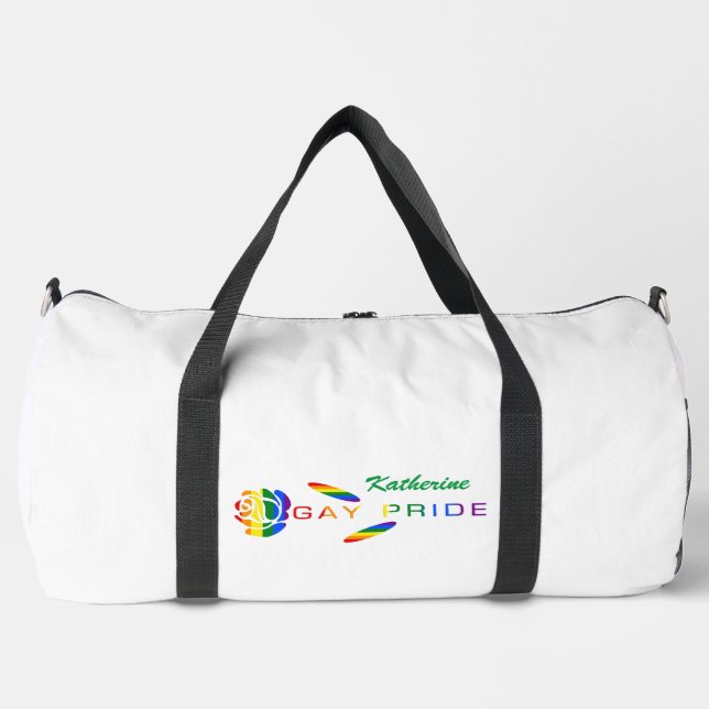 Gay Pride Rose Rainbow Flag Personalised Name Duffle Bag (Front)