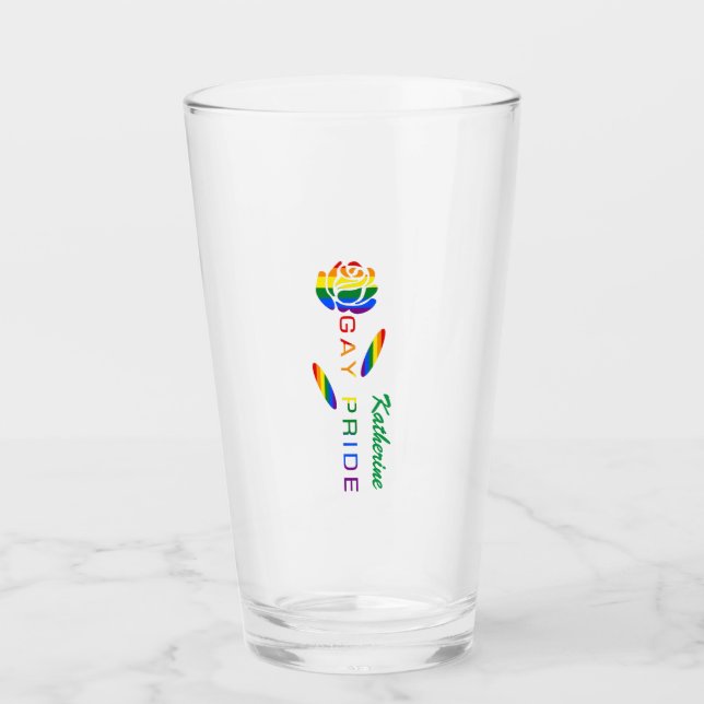 Gay Pride Rose Rainbow Flag Personalised Name Glass (Front)