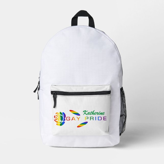 Gay Pride Rose Rainbow Flag Personalised Name Printed Backpack (Front)
