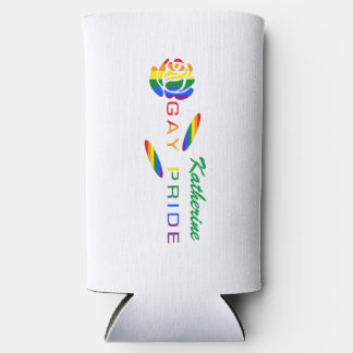 Gay Pride Rose Rainbow Flag Personalised Name Seltzer Can Cooler