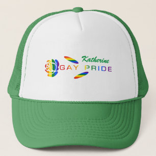 Gay Pride Rose Rainbow Flag Personalised Name Trucker Hat