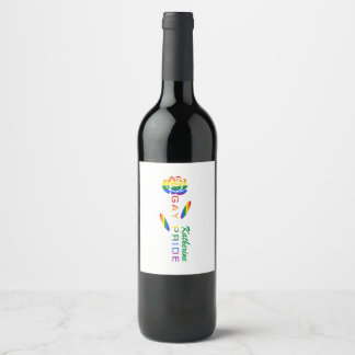 Gay Pride Rose Rainbow Flag Personalised Name Wine Label