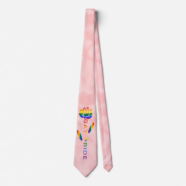 Gay Pride Rose Rainbow Flag  Tie (Front)