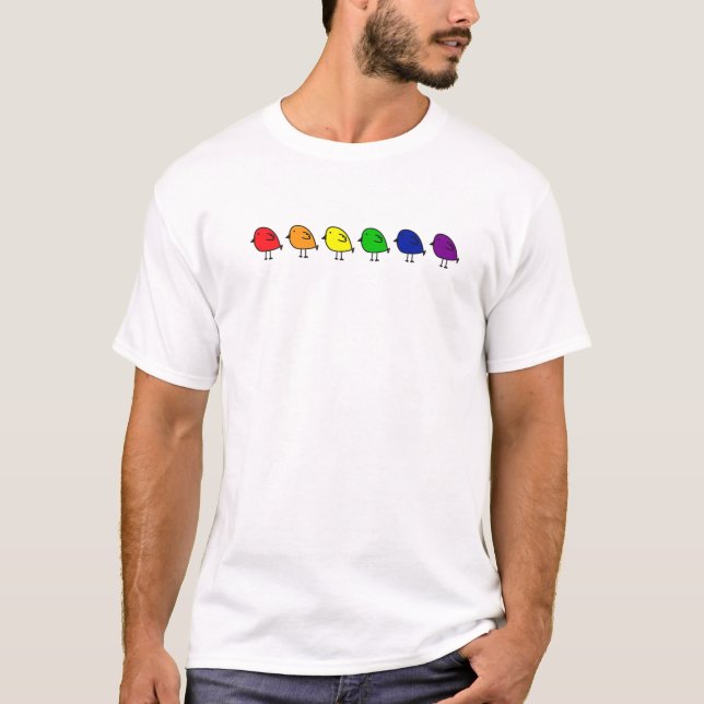 Gay Pride Subtle Pride Rainbow Flag Cute Birds LGB T-Shirt (Front)
