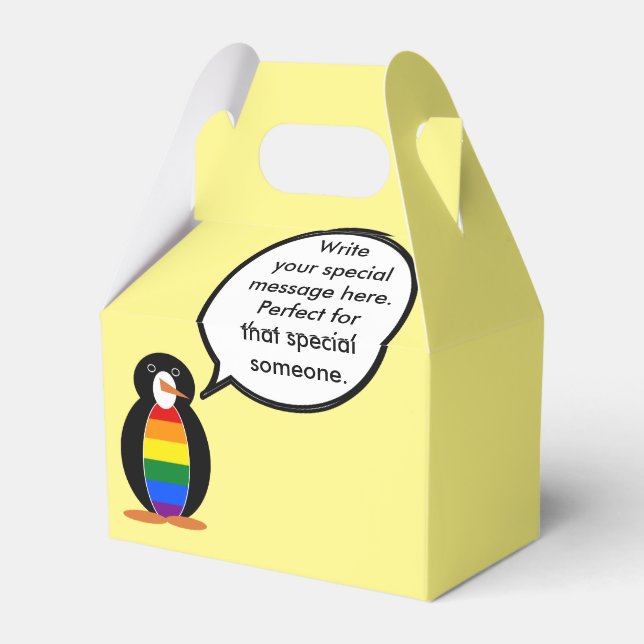 Gay Pride Talking Ms Penguin Personalised  Favour Box (Back Side)