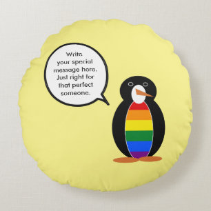 Gay Pride Talking Ms Penguin Personalised Round Cushion