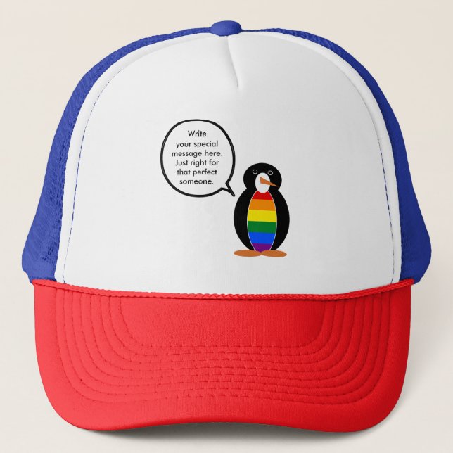 Gay Pride Talking Ms Penguin Personalised  Trucker Hat (Front)