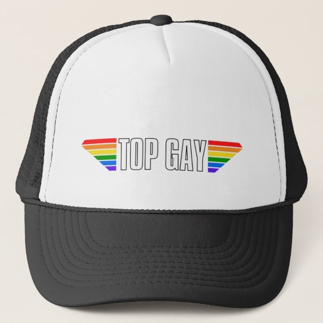 Gay Pride Top Gay Pride Rainbow Flag LGBT LGBTQ Tr Trucker Hat (Front)