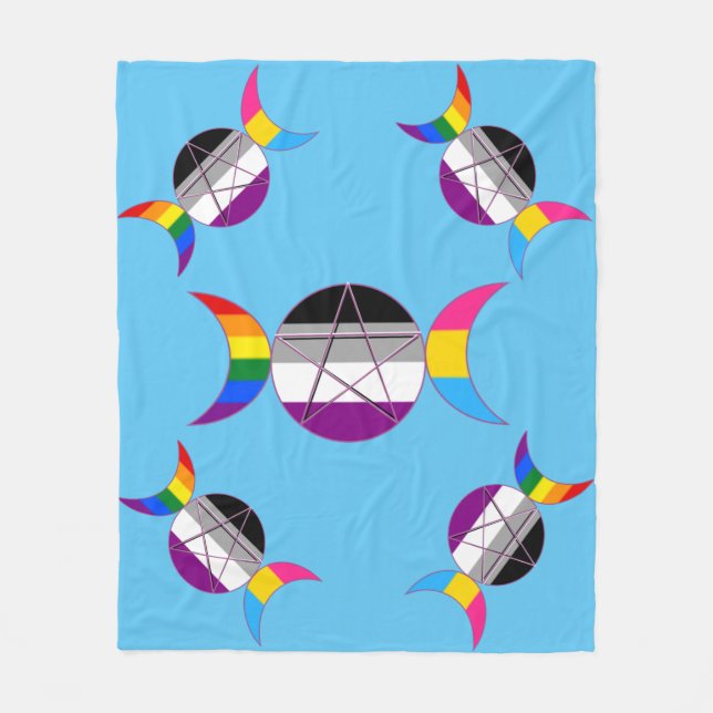 Gay Pride Triple Goddess Pentacle Fleece Blanket (Front)