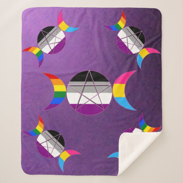 Gay Pride Triple Goddess Pentacle Sherpa Blanket (Front)
