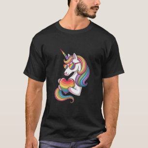 Gay Pride Unicorn Heart Rainbow Flag LGBT T-Shirt