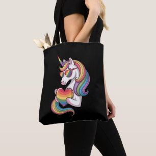 Gay Pride Unicorn Heart Rainbow Flag LGBT Tote Bag