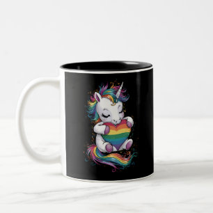 Gay Pride Unicorn Heart Rainbow Flag Lgbt  Two-Tone Coffee Mug