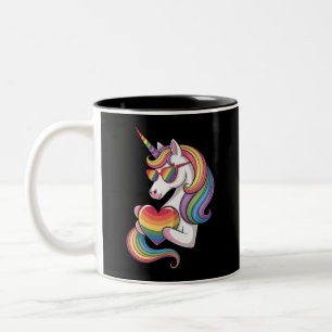 Gay Pride Unicorn Heart Rainbow Flag LGBT Two-Tone Coffee Mug