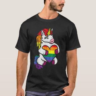 Gay Pride Unicorn Heart Rainbow Flag Lgbt Women Gi T-Shirt
